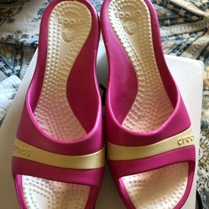 - Croc wedge sandals